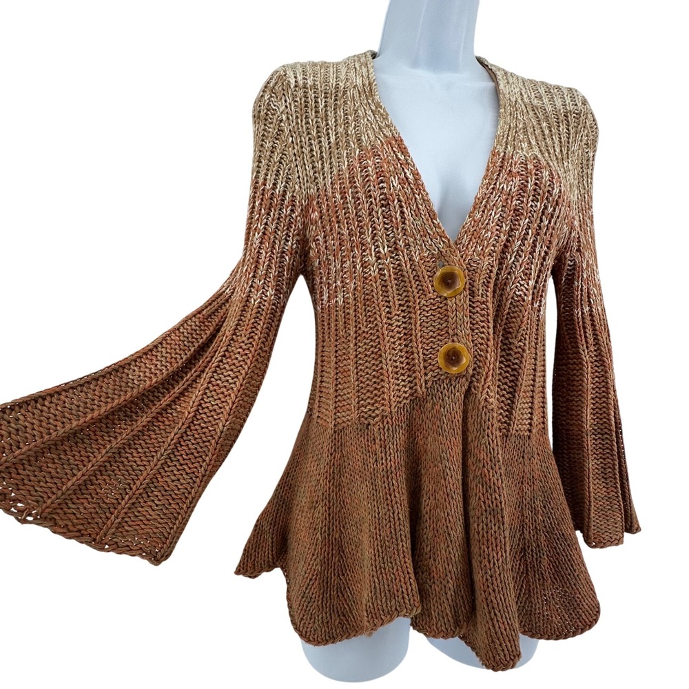 Anthropologie Sparrow Cardigan Sweater Womens Medium Brown Ombre Peplum Knit